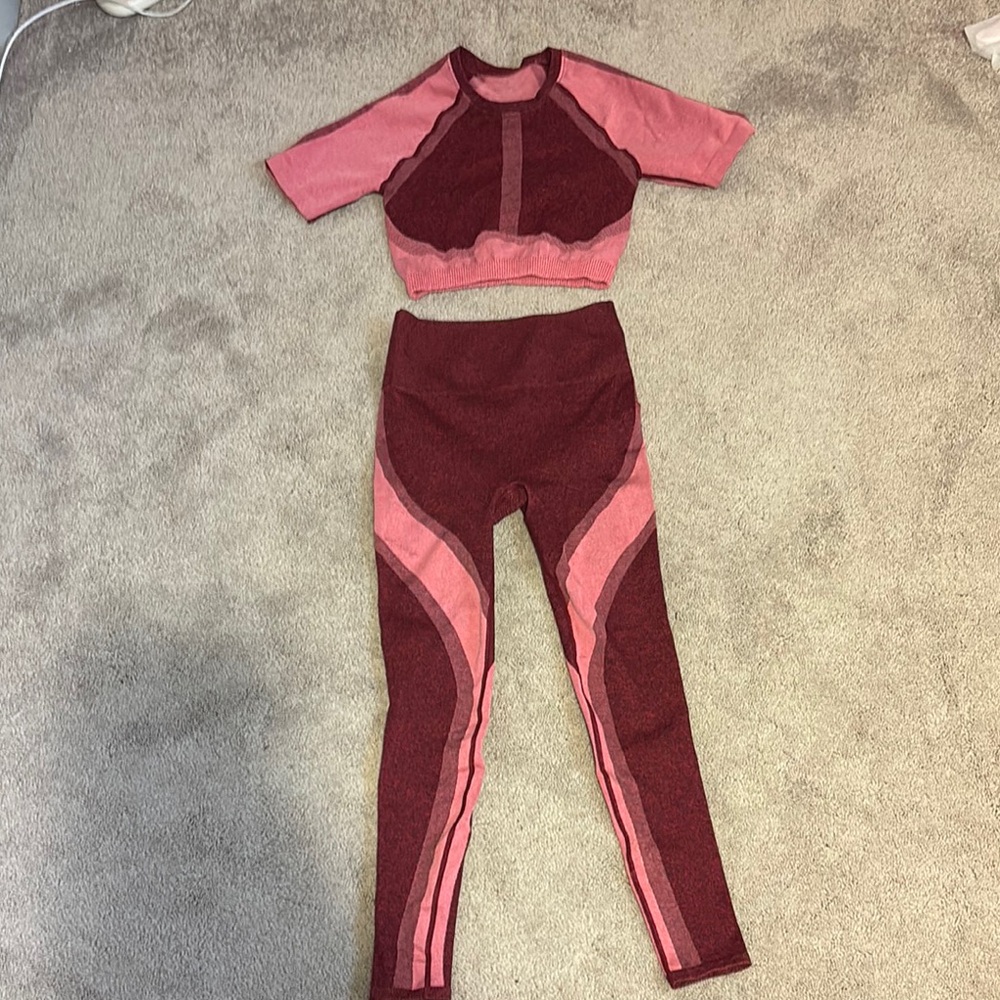 Two Piece Two-Tone Pink and Red Athletic Set